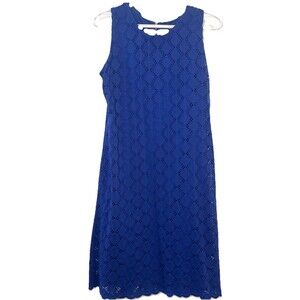 Ronni Nicole Blue Eyelet Dress Size 10 Sleeveless A Line Scallop Hem